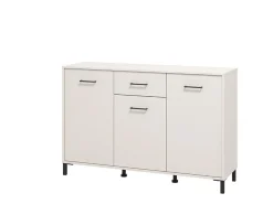 Credenza Bianco Crema Nero un Cassetto 3 Ripiani 147.5x41.5x91.5h cm, Apertura Battente e Scorrevole - Perca