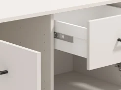 Credenza Bianco Crema Nero un Cassetto 3 Ripiani 147.5x41.5x91.5h cm, Apertura Battente e Scorrevole - Perca