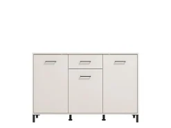 Credenza Bianco Crema Nero un Cassetto 3 Ripiani 147.5x41.5x91.5h cm, Apertura Battente e Scorrevole - Perca