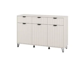 Credenza Bianco Crema 3 Ripiani 3 Cassetti 138x40x90.5h cm, 6 Vani - Paglieta