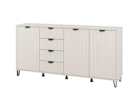 Credenza Bianco Crema 3 Ripiani 4 Cassetti 182.5x40x90.5h cm, 6 Vani - Paglieta