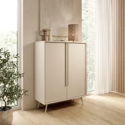Credenza Bianco Crema 4 Ripiani con Piedini 97x40x126h cm, 6 Vani - Harenoma