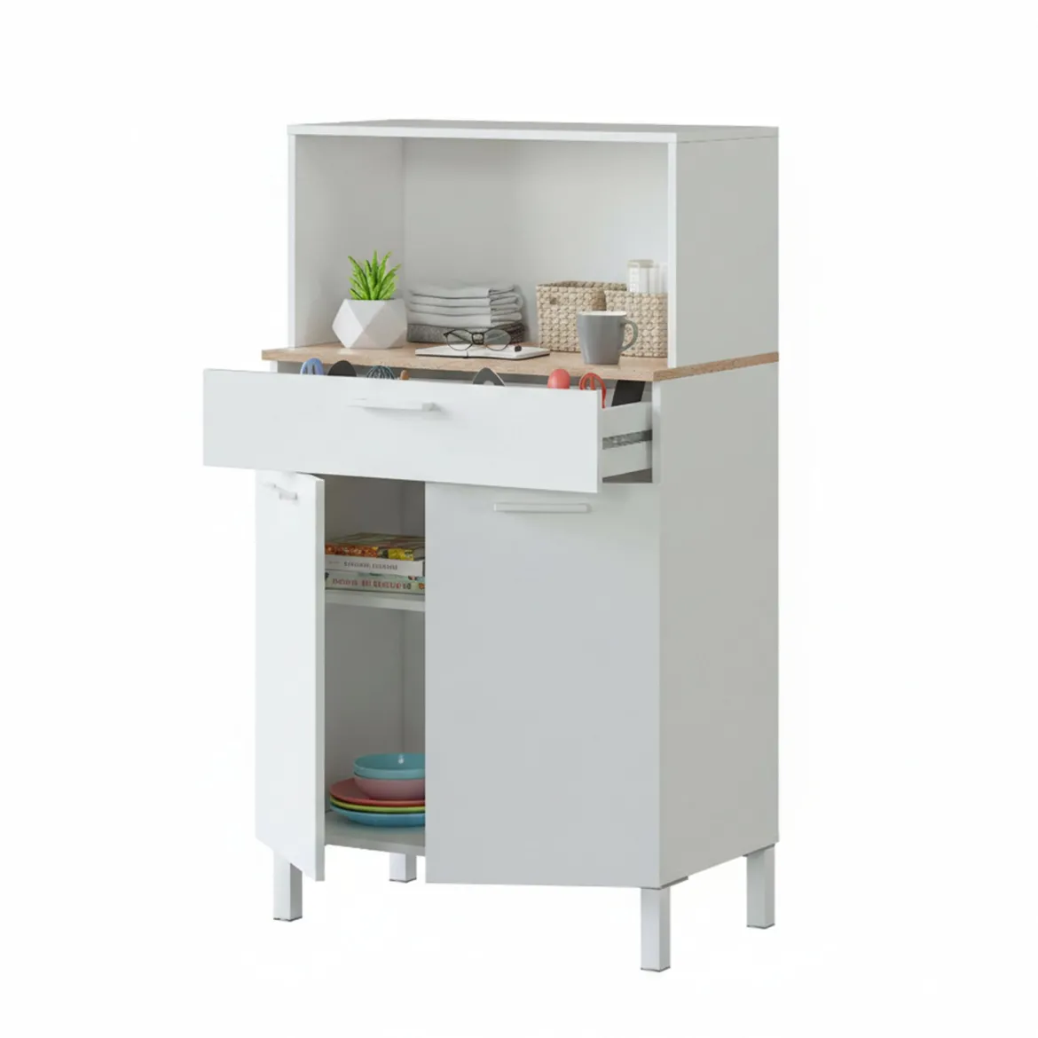 Credenza bianco e legno con cassetto 72x126h cm - Asaro