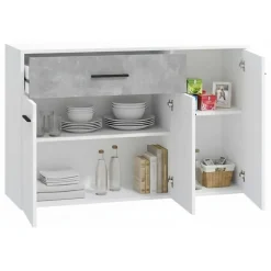 Credenza Bianco Grigio Cemento un Cassetto 2 Ripiani 130x41x82h cm, Apertura Battente, a Ribalta - Carbonia