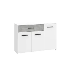 Credenza Bianco Grigio Cemento un Cassetto 2 Ripiani 119x33x80.5h cm, Apertura Battente e Scorrevole - Sanza