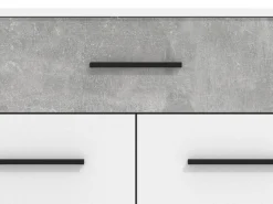 Credenza Bianco Grigio Cemento un Cassetto 2 Ripiani 119x33x80.5h cm, Apertura Battente e Scorrevole - Sanza