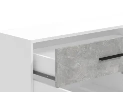 Credenza Bianco Grigio Cemento un Cassetto 2 Ripiani 119x33x80.5h cm, Apertura Battente e Scorrevole - Sanza