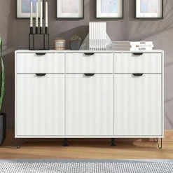 Credenza Bianco Grigio Chiaro 3 Ripiani 3 Cassetti 138x40x90.5h cm, 3 Ante - Paglieta