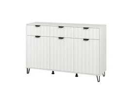 Credenza Bianco Grigio Chiaro 3 Ripiani 4 Cassetti 182.5x40x90.5h cm, 3 Ante - Paglieta