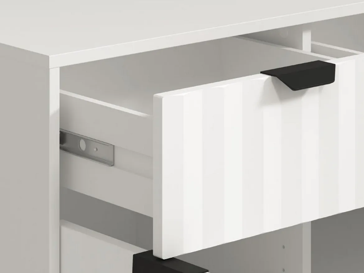 Credenza Bianco Grigio Chiaro 3 Ripiani 4 Cassetti 182.5x40x90.5h cm, 3 Ante - Paglieta