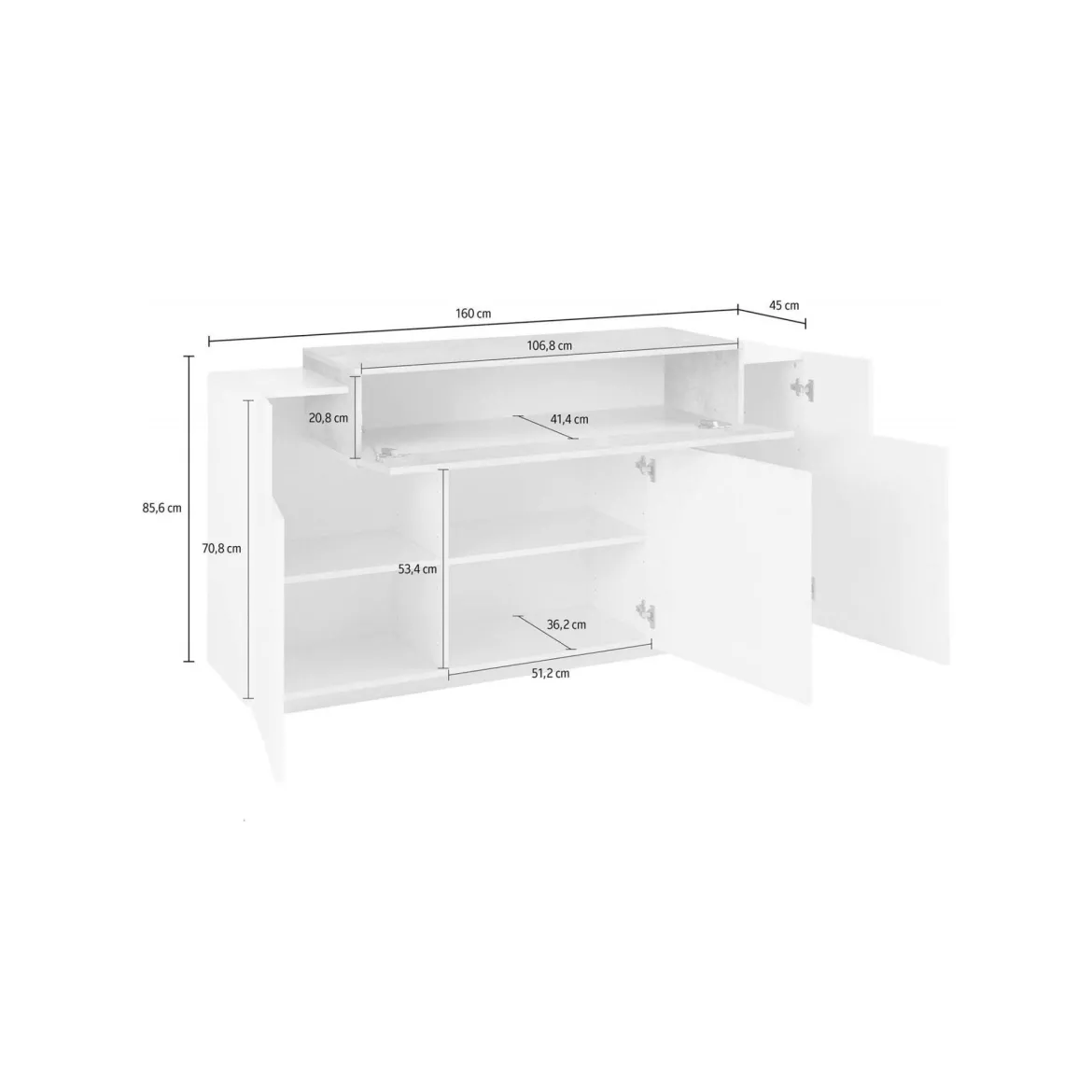 Credenza bianco lucida,cemento 160x45x85h cm 4 ante - Aschly