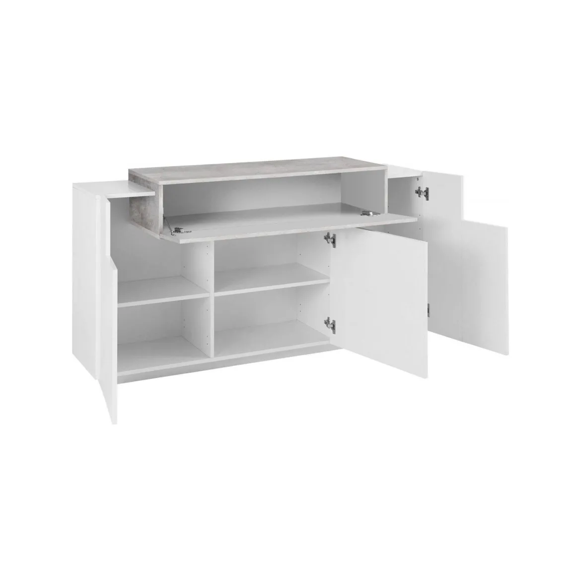 Credenza bianco lucida,cemento 160x45x85h cm 4 ante - Aschly