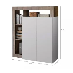Credenza bianco lucida e acacia 108x42x127h cm 2 ante - Smeraldo