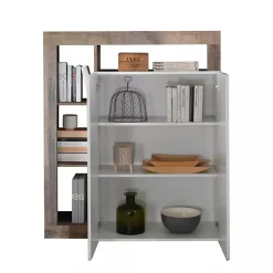Credenza bianco lucida e acacia 108x42x127h cm 2 ante - Smeraldo