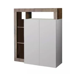 Credenza bianco lucida e acacia 108x42x127h cm 2 ante - Smeraldo