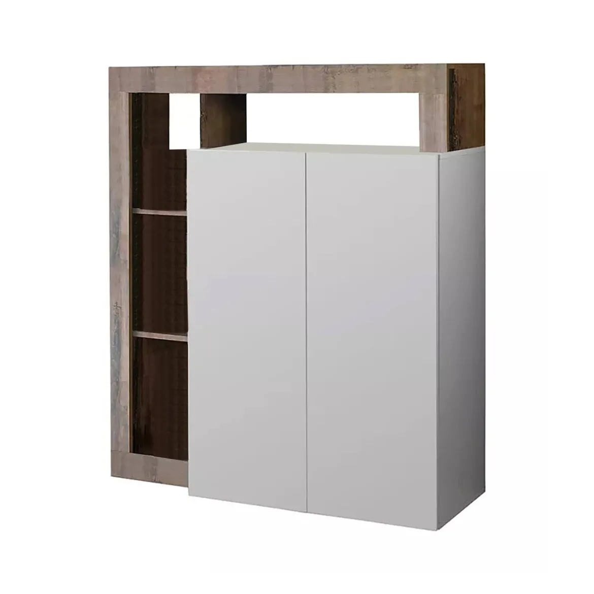 Credenza bianco lucida e acacia 108x42x127h cm 2 ante - Smeraldo