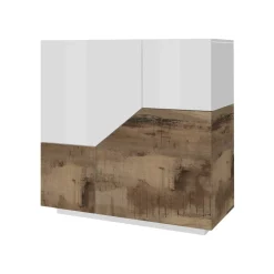 Credenza bianco lucida e acero 120x40x80h cm 2 ante e 3 cassetti - Jessie