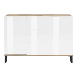 Credenza bianco lucida e acero 120x40x82h cm 3 ante e 1 cassetto - Albatross