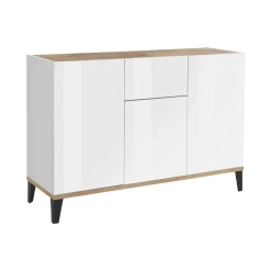 Credenza bianco lucida e acero 120x40x82h cm 3 ante e 1 cassetto - Albatross