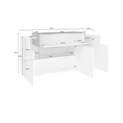 Credenza bianco lucida e acero 140x45x86h cm 4 ante - Angelis