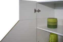 Credenza bianco lucida e acero 141x43x86h cm 2 ante e 3 cassetti - All