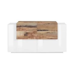 Credenza bianco lucida e acero 160x45x86h cm 2 ante e 4 cassetti - Ashi