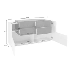 Credenza bianco lucida e acero 160x45x86h cm 2 ante e 4 cassetti - Ashi