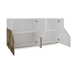 Credenza bianco lucida e acero 200x43x86h cm 4 ante - Ania