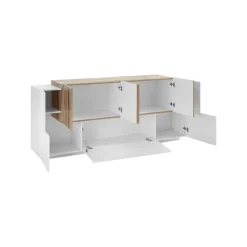 Credenza bianco lucida e acero 200x45x86h cm 7 ante - Astice