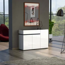 Credenza bianco lucida e antracite 120x42x80h cm 3 ante e 1 cassetto - Bajardo