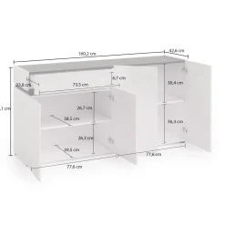 Credenza bianco lucida e antracite 160x42x80h cm 4 ante e 1 cassetto - Beinette