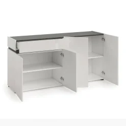Credenza bianco lucida e antracite 160x42x80h cm 4 ante e 1 cassetto - Beinette