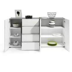 Credenza bianco lucida e antracite 180x38x92h cm 3 ante e 4 cassetti - Baveno