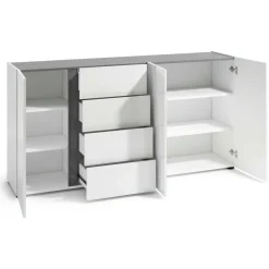 Credenza bianco lucida e antracite 180x38x92h cm 3 ante e 4 cassetti - Baveno