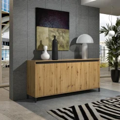 Credenza bianco lucida e antracite 184x40x90h cm 4 ante - Filomena