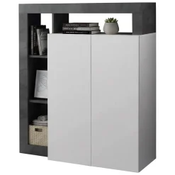 Credenza bianco lucida e ardesia 108x42x127h cm 2 ante - Smeraldo