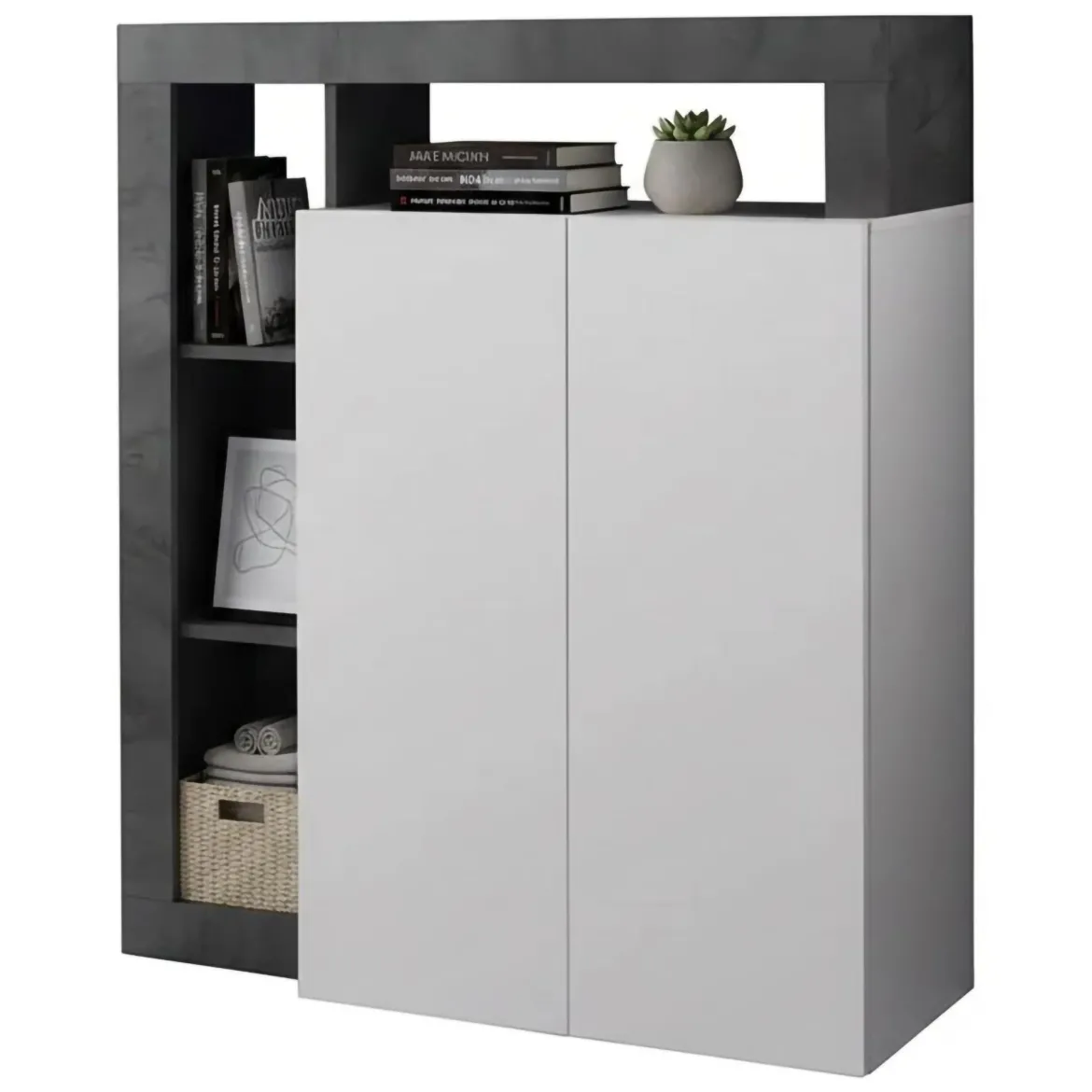 Credenza bianco lucida e ardesia 108x42x93h cm 2 ante - Atlantica
