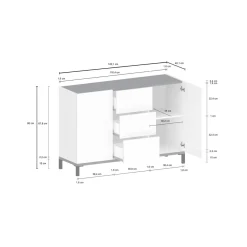 Credenza bianco lucida e ardesia 120x40x82h cm 3 ante e 1 cassetto - Albatross
