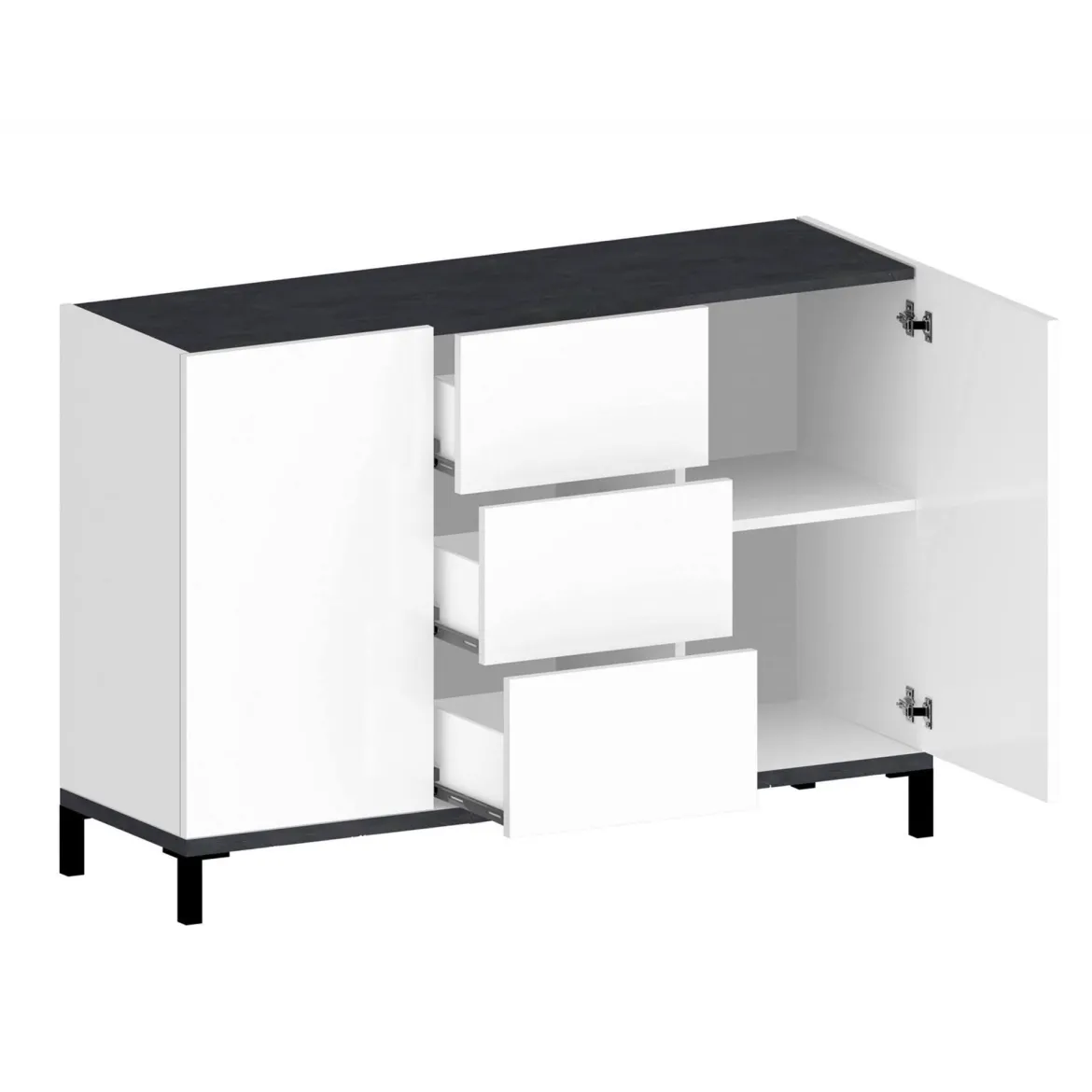 Credenza bianco lucida e ardesia 120x40x82h cm 3 ante e 1 cassetto - Albatross