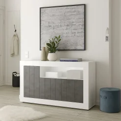 Credenza bianco lucida e ardesia 138x42x86h cm 3 ante - Dolphin