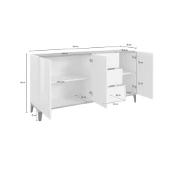 Credenza bianco lucida e ardesia 160x40x82h cm 3 ante e 3 cassetti - Abic
