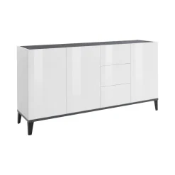 Credenza bianco lucida e ardesia 160x40x82h cm 3 ante e 3 cassetti - Abic