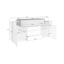 Credenza bianco lucida e ardesia 160x45x86h cm 3 ante e 3 cassetti - Arbon