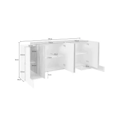 Credenza bianco lucida e ardesia 210x45x85h cm 6 ante - Hades