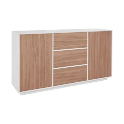 Credenza bianco lucida e noce 160x41x86h cm 2 ante e 3 cassetti - Aysha