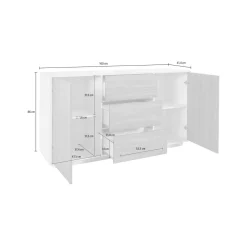 Credenza bianco lucida e noce 180x41x86h cm 4 ante - Aulina