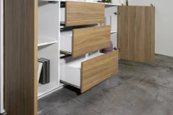 Credenza bianco lucida e noce 180x41x86h cm 4 ante - Aulina
