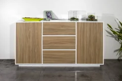Credenza bianco lucida e noce 180x41x86h cm 4 ante - Aulina