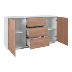 Credenza bianco lucida e noce 180x41x86h cm 4 ante - Aulina