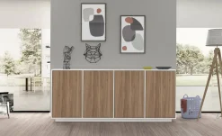 Credenza bianco lucida e noce 180x41x86h cm 4 ante - Aulina